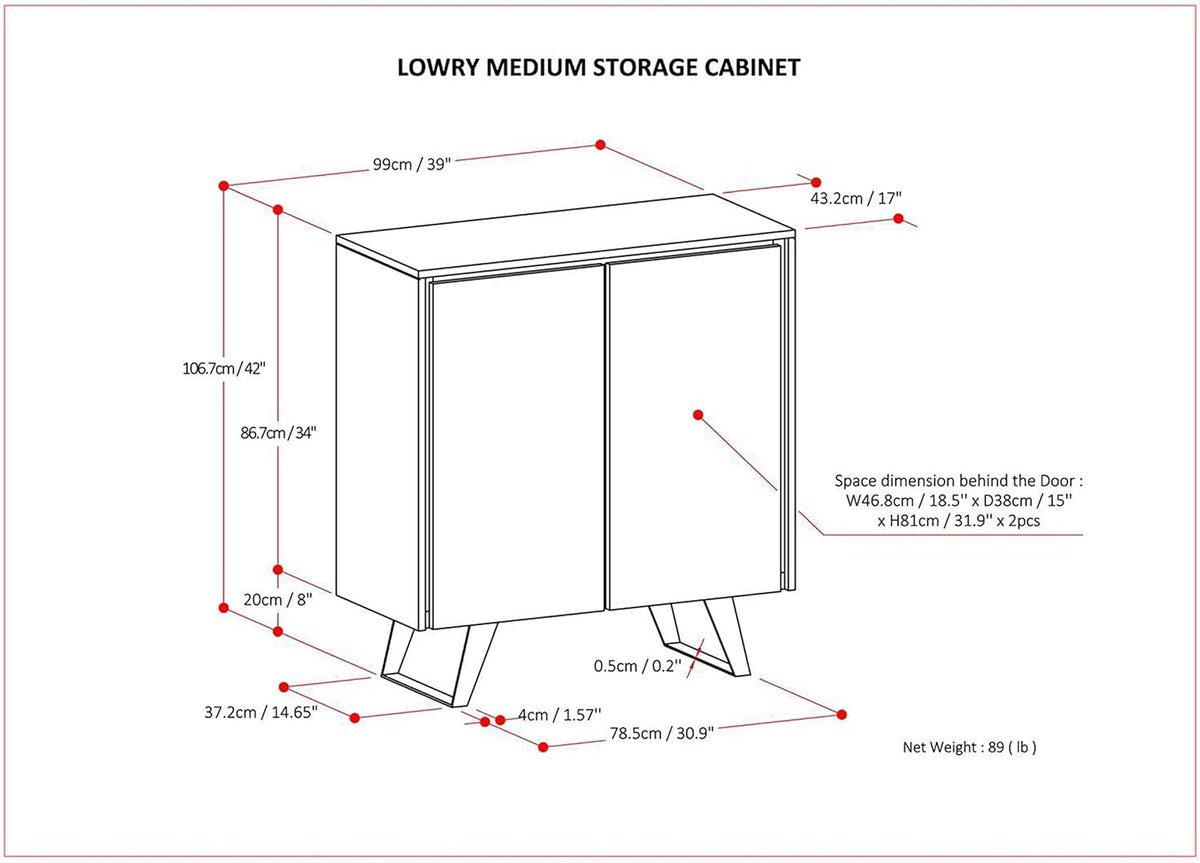 Solid Wood Storage Cabinet with 2 Doors and 4 Adjustable Shelves E9761
