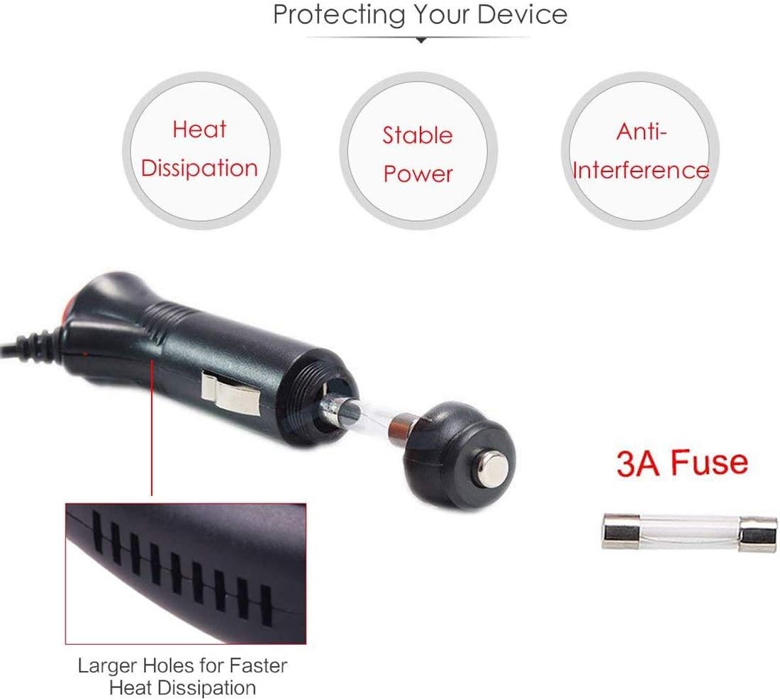 DC 5.5x2.1mm Car Charger 12V 24V Cigarette Lighter Power Supply Adapter Cable with Switch Button F8928