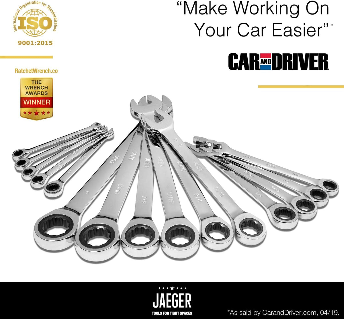 15pc SAE/INCH Ratcheting Wrench Set with Rollup Case S21450