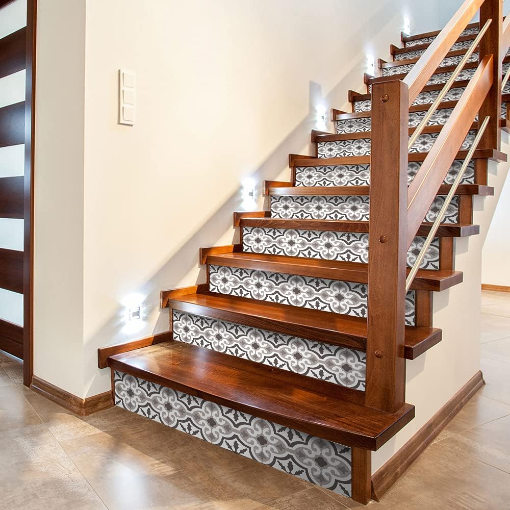 14 PCS Peel and Stick Vinyl Staircase Sticker Decals, Moroccan Pattern W474