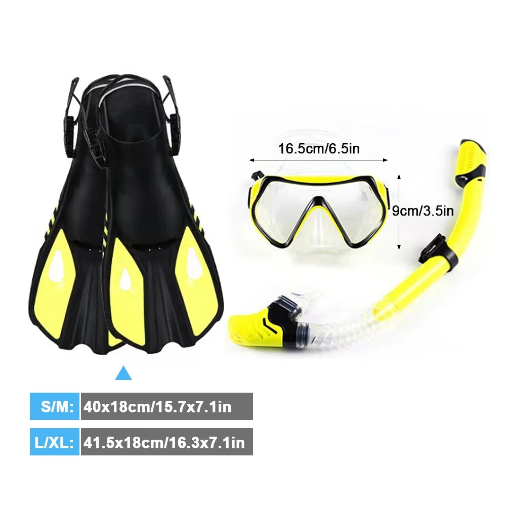 Diving Goggles, Snorkel And Adjustable Fins P69577
