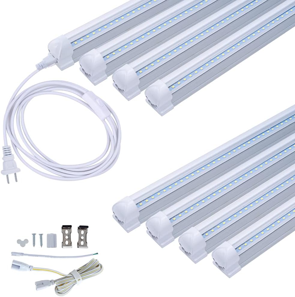 Pack of 6 4FT LED Shop Light, 24W 4 Foot T8 Integrated Tube Light, Clear Cover 6500K Daylight White, with ON/Off Switch Cable, Plug and Play L63592