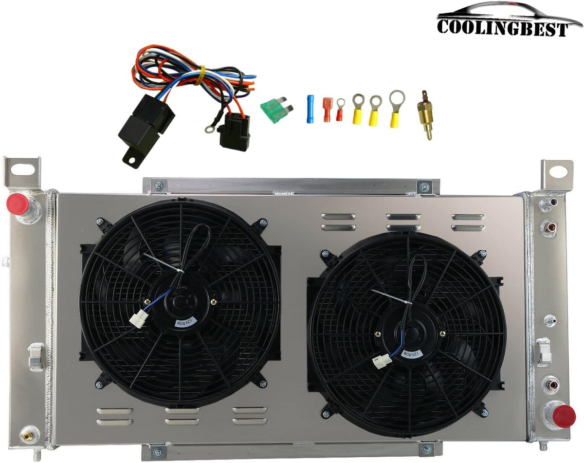 3 Row Aluminum Radiator with Electric Fan Shroud Kit J684