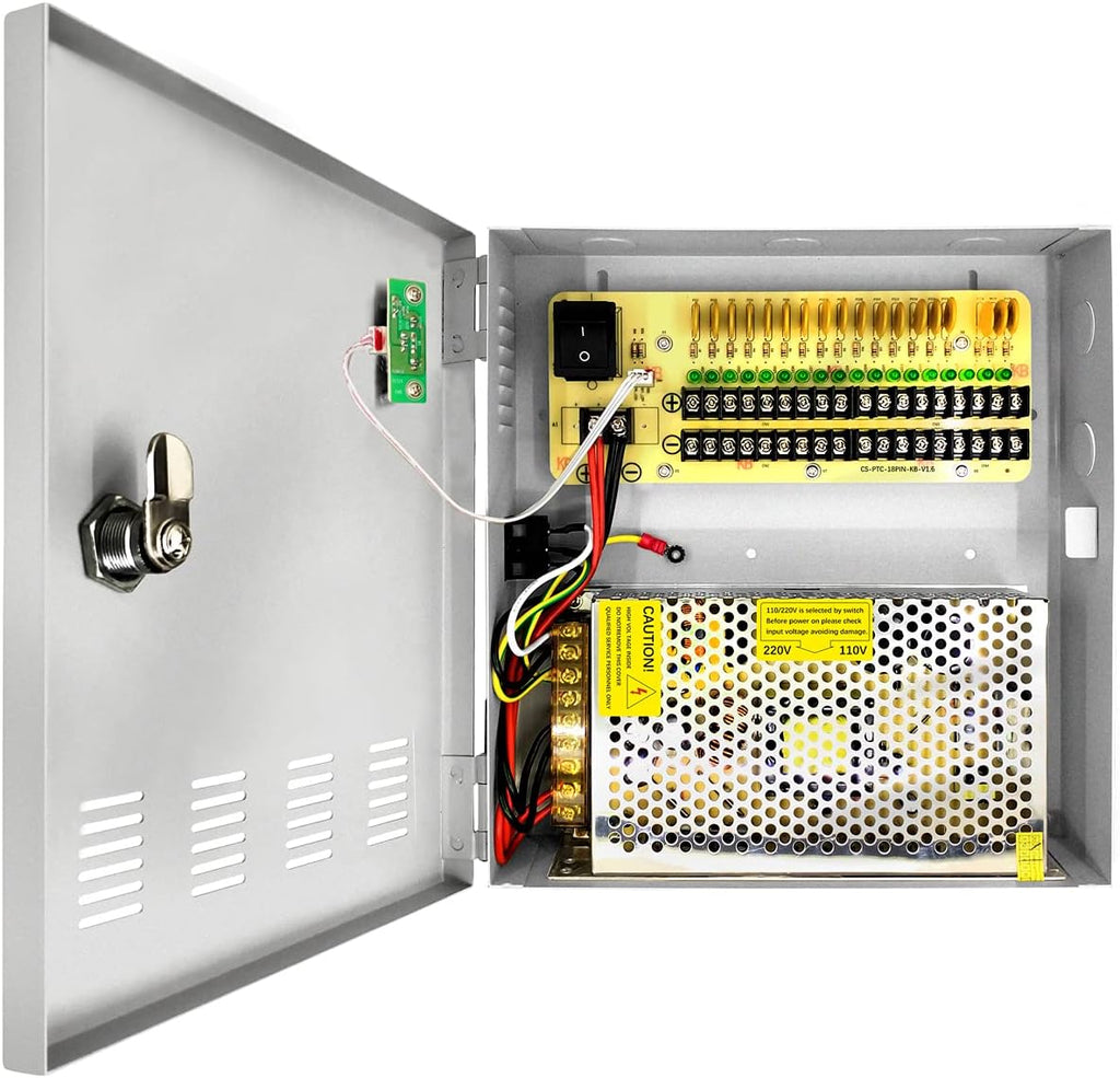 CCTV Power Supply 18CH DC 12V 30 Amp 360 Watt Electrical Box with AC Plug and Lock L402561