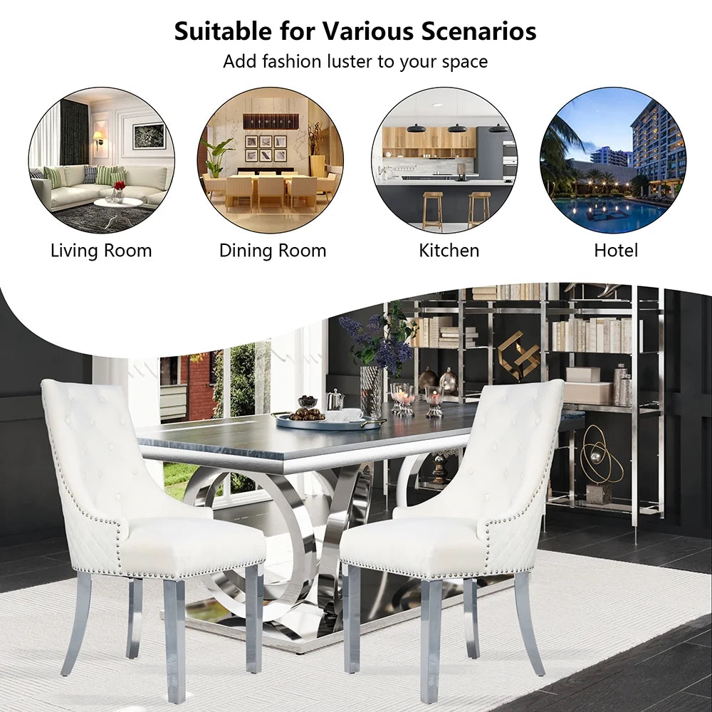 Velvet Upholstered Dining Chairs Set of 2 with Stainless Steel Legs F82414