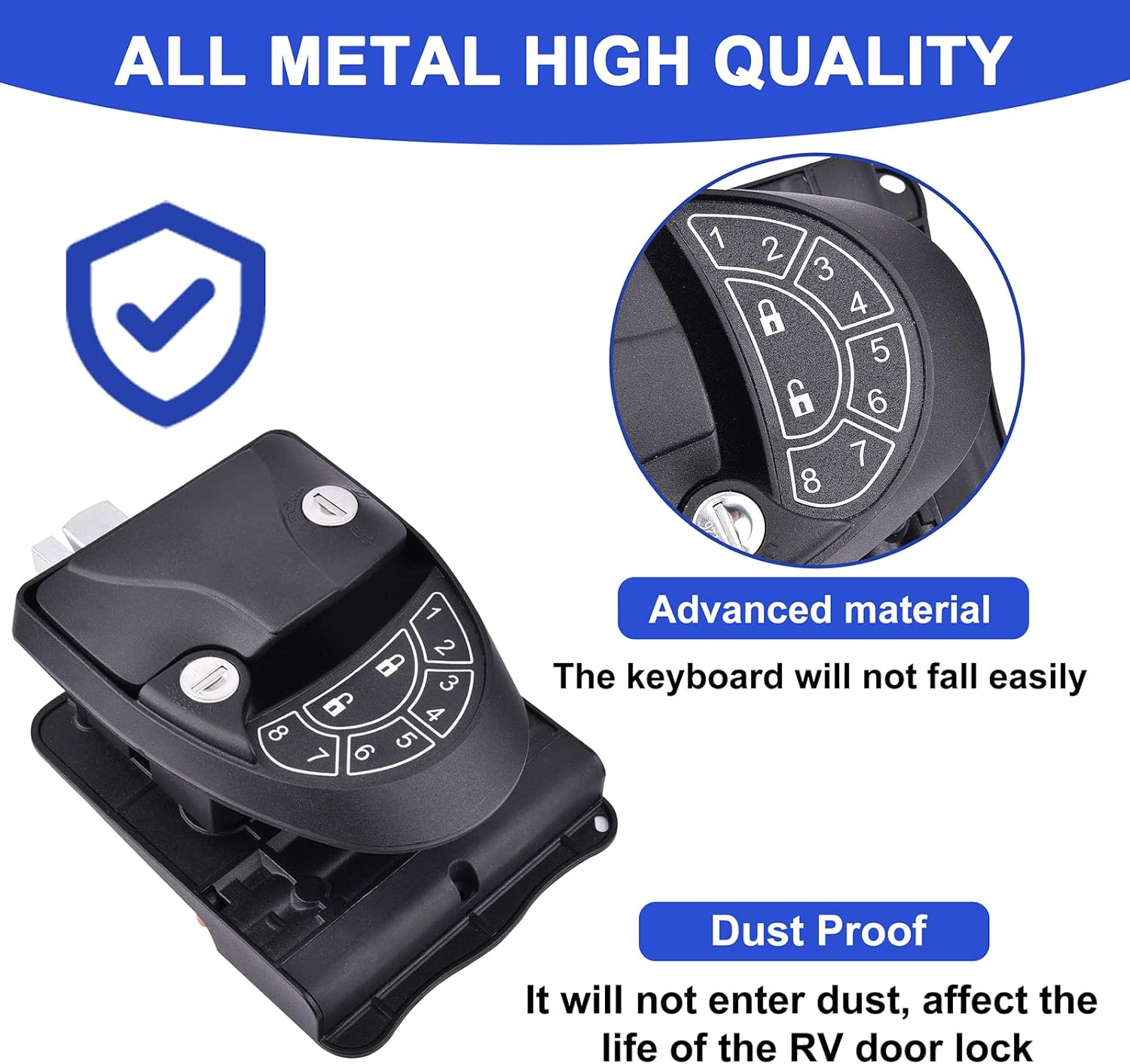 RV Keyless Entry Door Lock with Backlit Keypad and 2 Key Fobs F657