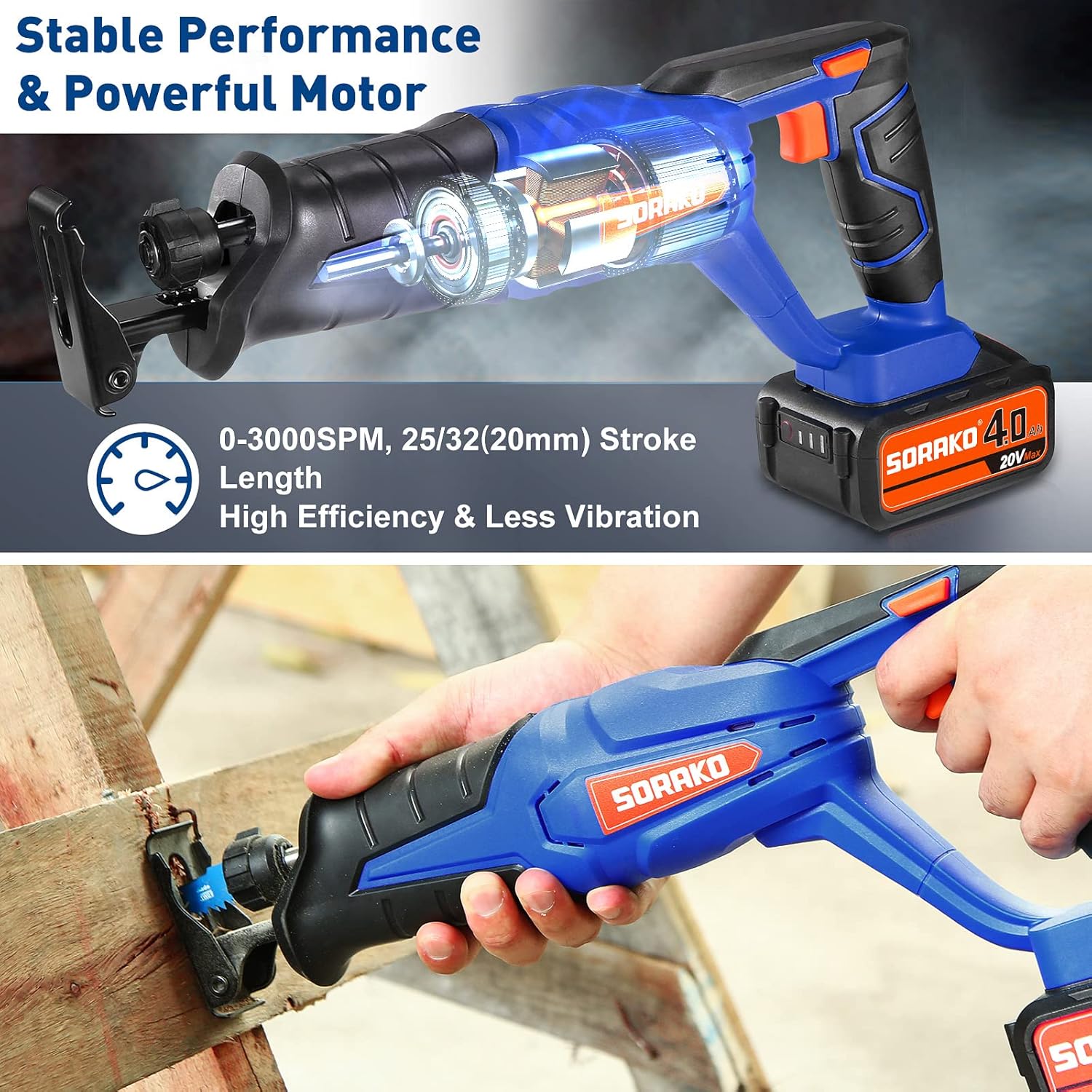Cordless Reciprocating Saw with 4.0Ah Battery and Charger, 2 Blades A2576