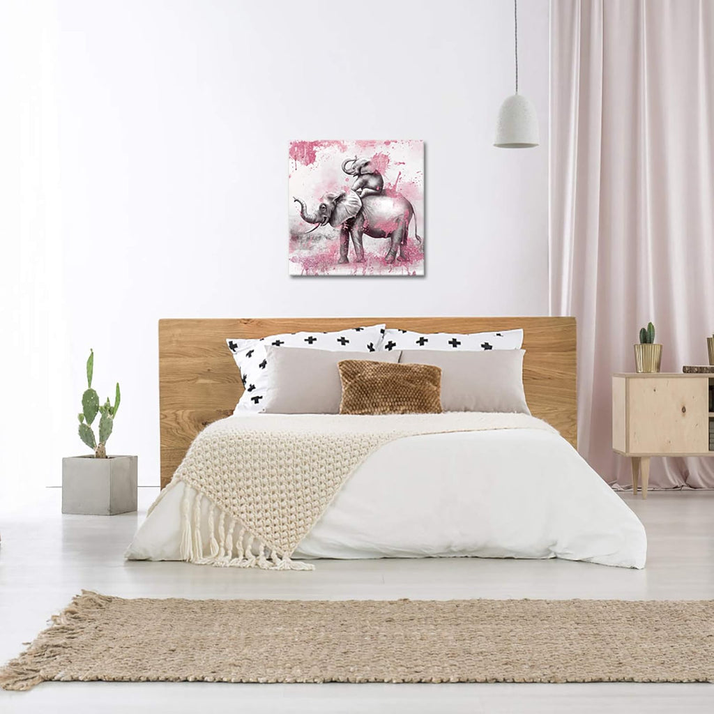 Pink and Grey Elephant Canvas Painting Print 24x24 Inch Pack of 2 Q264