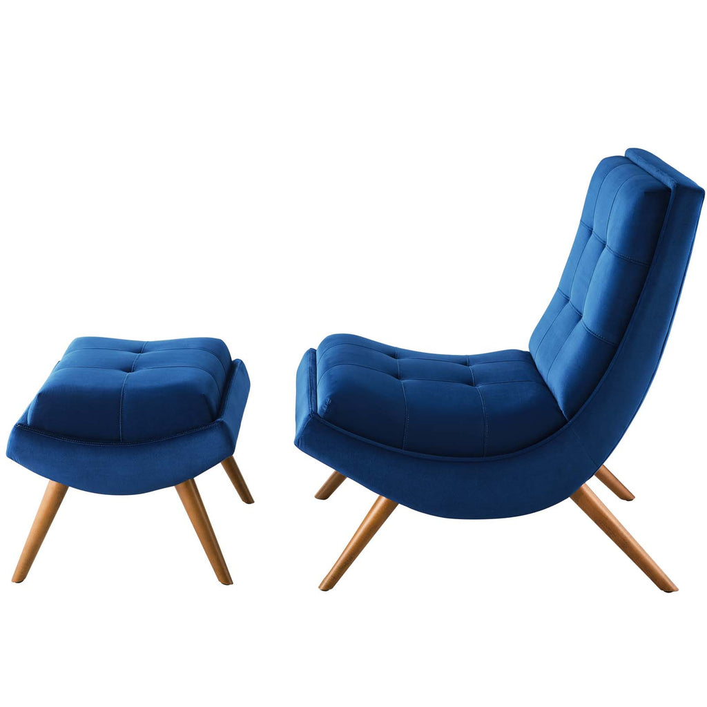 Navy Blue Velvet Accent Side Chair and Ottoman G32959