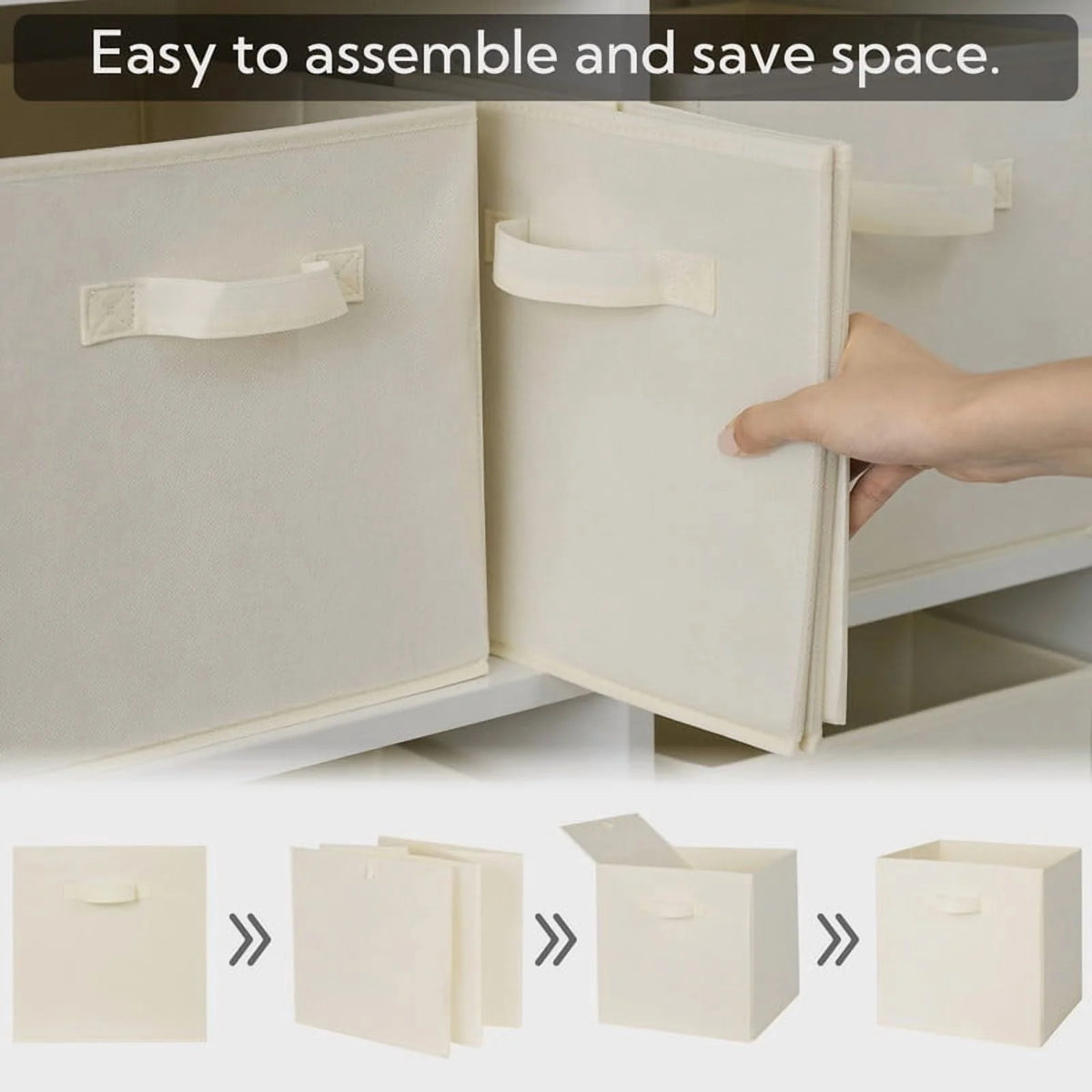 Beige Fabric Storage Cubes with Handle, 6-Pack E89363