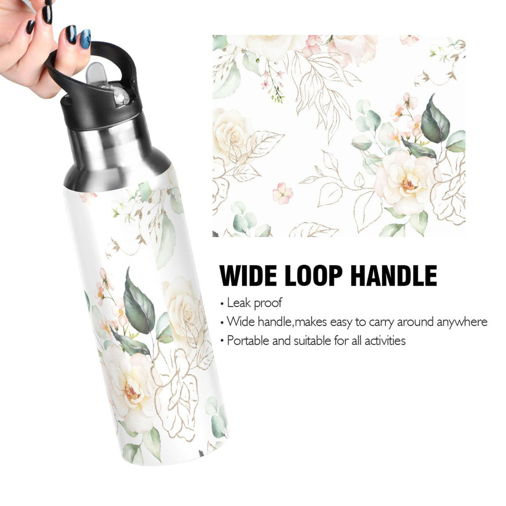 White Roses Stainless Steel Insulated Water Bottle with Straw Lid Z59172
