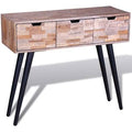 Reclaimed Wood Console Table with 3 Drawers and Black Metal Legs K654042