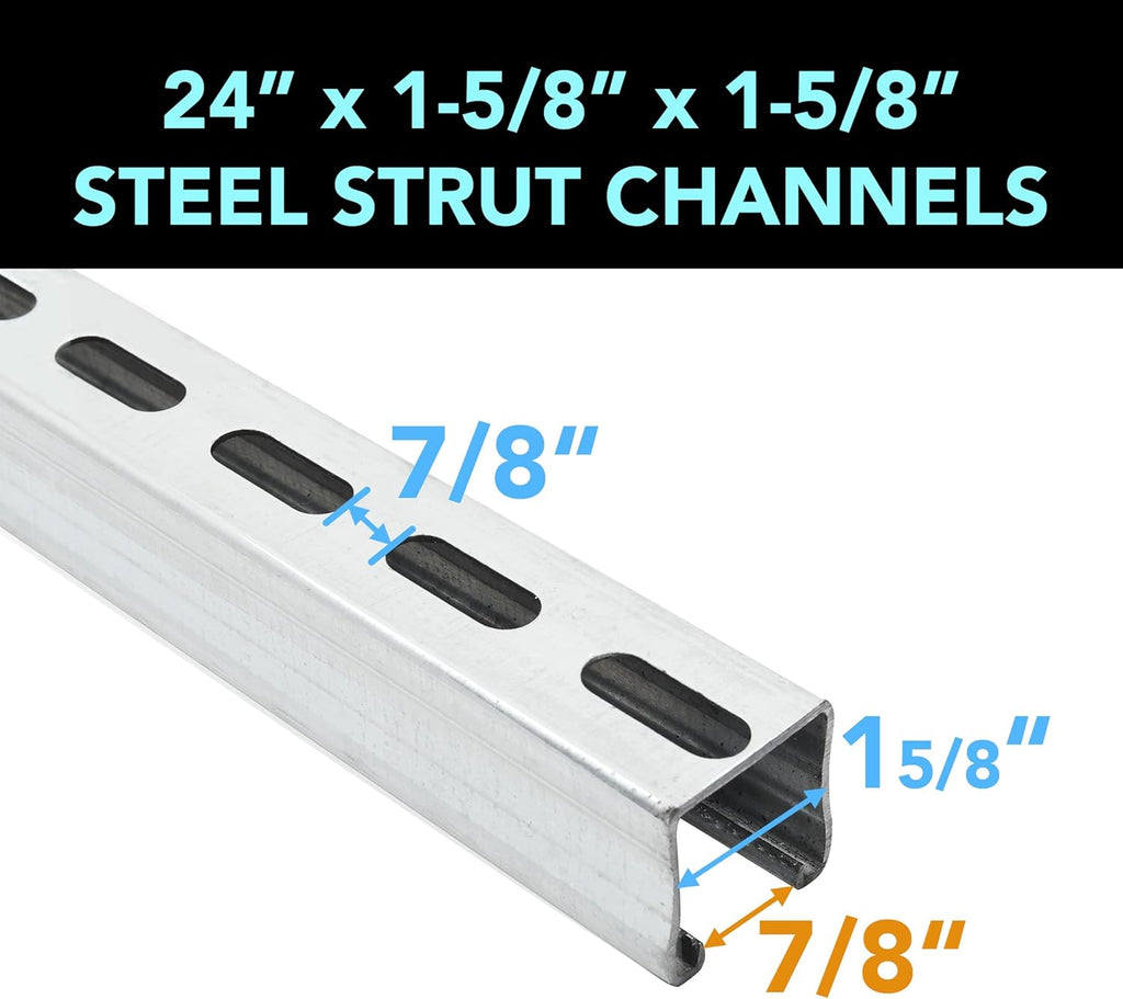 (2-Pack) 5 Feet x 1-5/8" Metal Strut Channels with Pre-Galvanized Zinc Coating - 12 Gauge Solid Strut Channels - Half Slotted Back Channels Pack of 2 C328083
