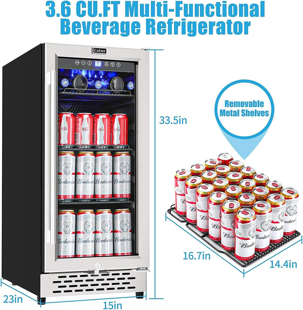 15 inch Glass Door Beverage Refrigerator 126 Cans Mini Cooler with Lock U741