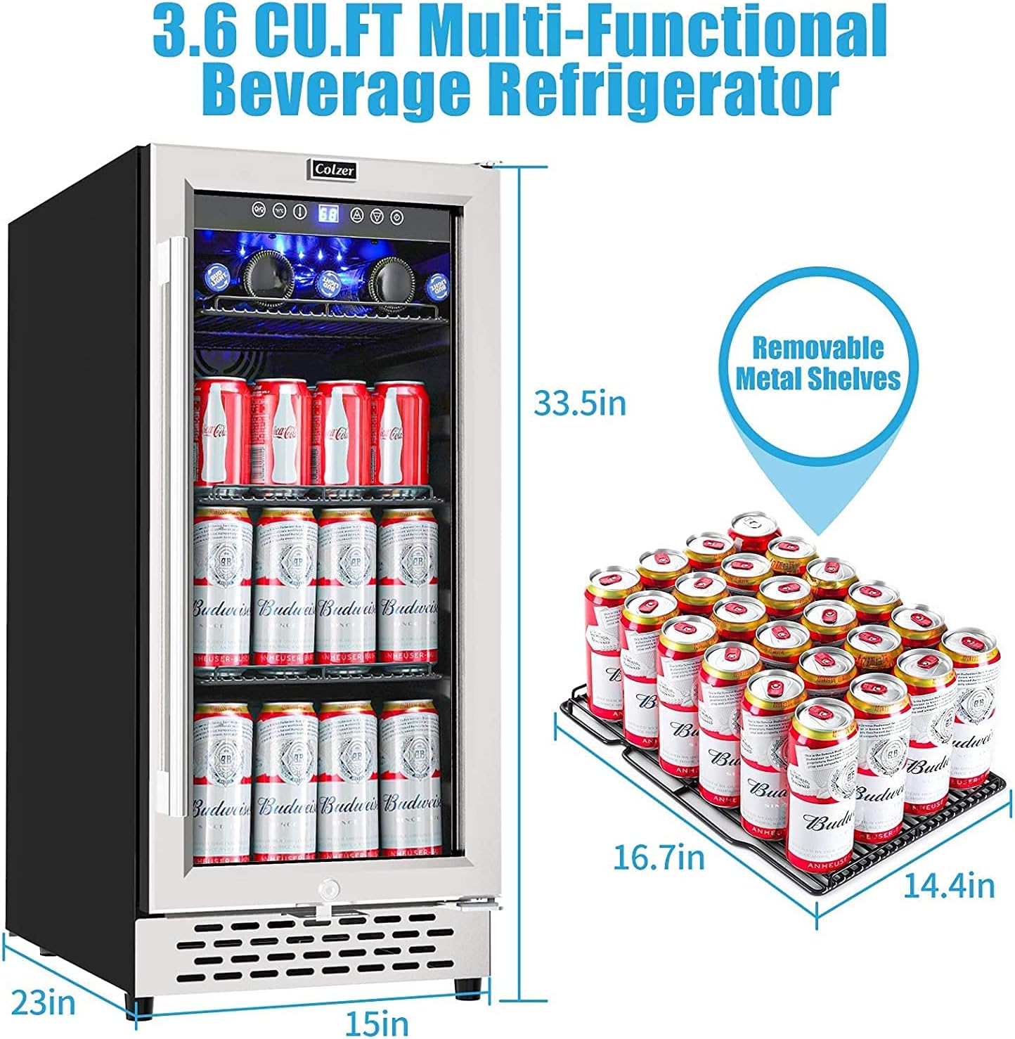 15 inch Glass Door Beverage Refrigerator 126 Cans Mini Cooler with Lock U741