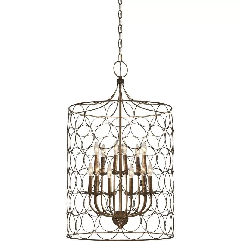 12-Light Candle Style Drum Chandelier Gold P2040