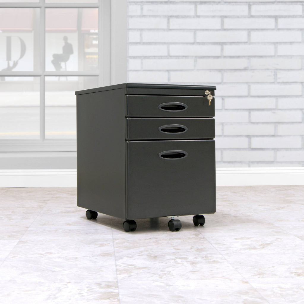 3 Drawer Metal Mobile File Cabinet in Silver Y6617