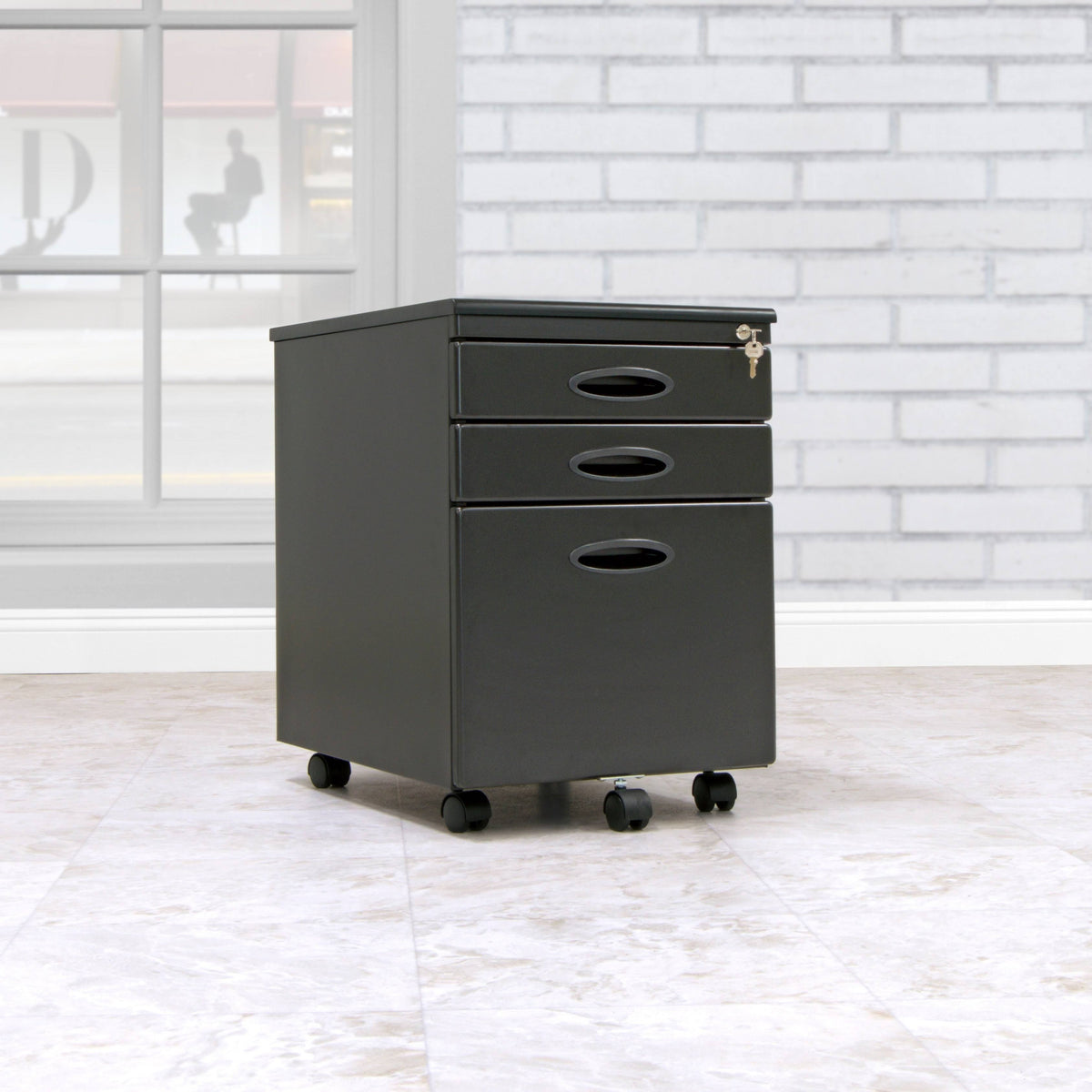 3 Drawer Metal Mobile File Cabinet in Silver Y6617