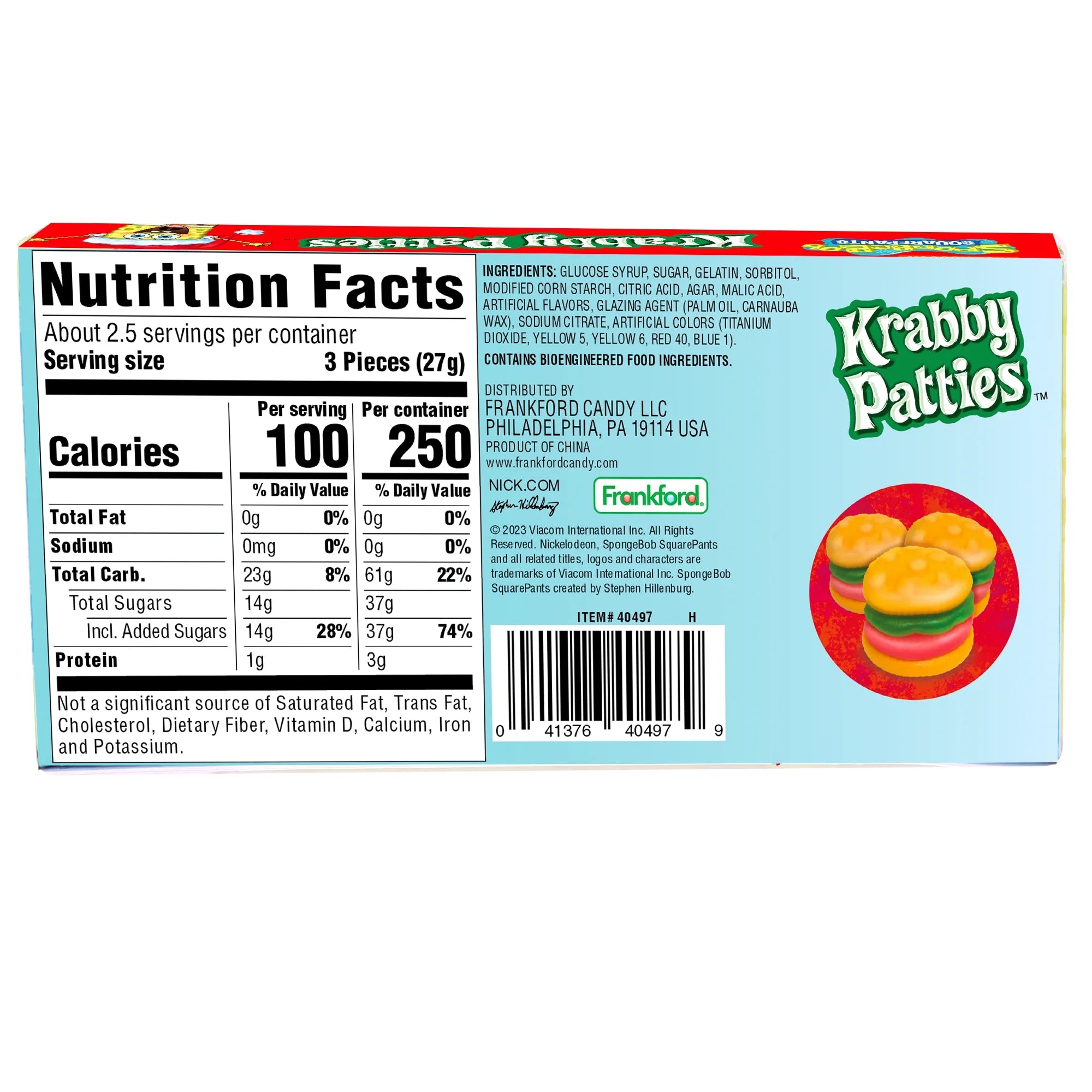 SpongeBob SquarePants Gummy Candy Original Flavor Krabby Patty Theater Box, 2.54 oz V67444
