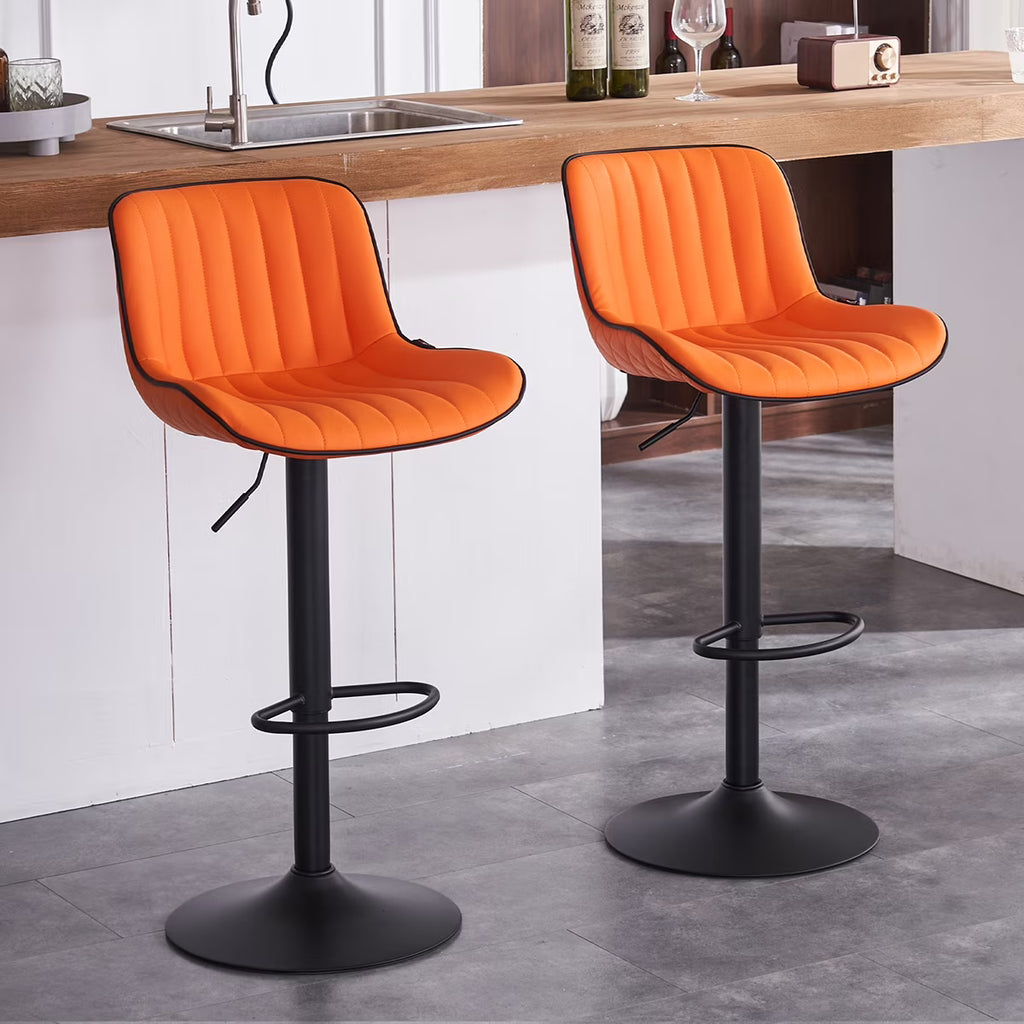 Orange PU Leather Adjustable Swivel Bar Stools Set of 2 M9160