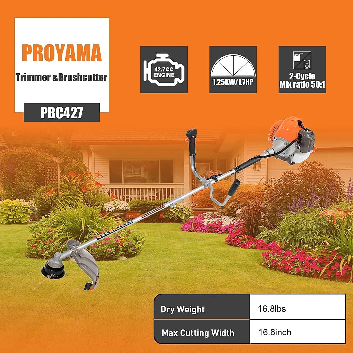 42.7cc 2-Cycle Gas Brush Cutter and Dual Line Trimmer K434
