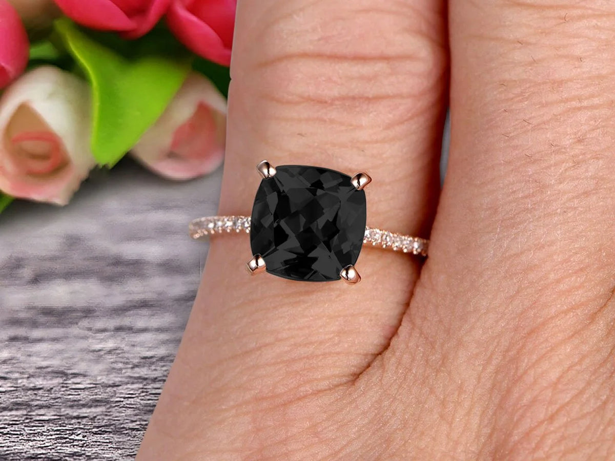 10K Rose Gold Black Diamond Moissanite Engagement Ring T308