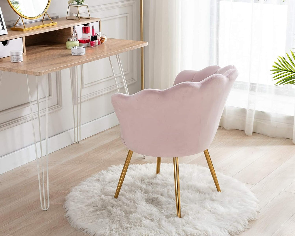 Light Pink Velvet Upholstered Vanity Chair with Gold Metal Legs O4992