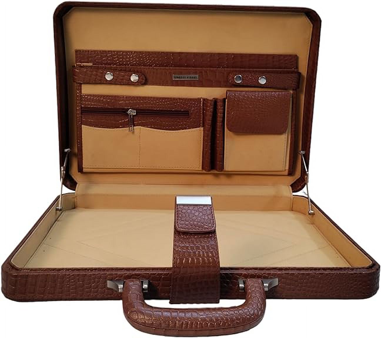 Genuine Leather Attache Briefcase 14 Inch Laptop Case (Tan) S439