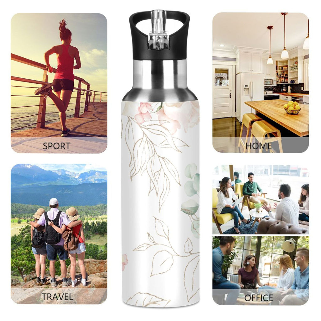 White Roses Stainless Steel Insulated Water Bottle with Straw Lid Z59172