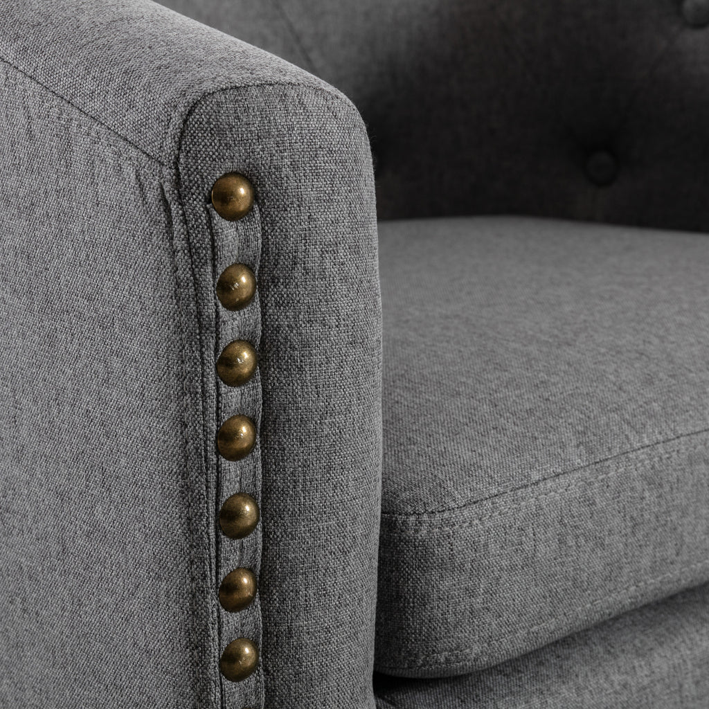 Linen Fabric Tufted Barrel Chair D490383