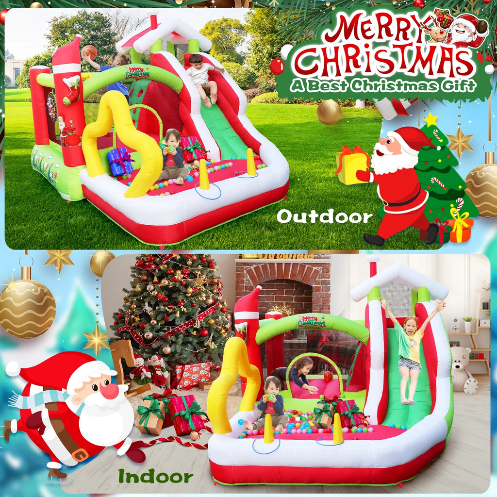 Christmas Jump 'n Slide Inflatable Bouncer with Blower, 130x108x92 inch B879