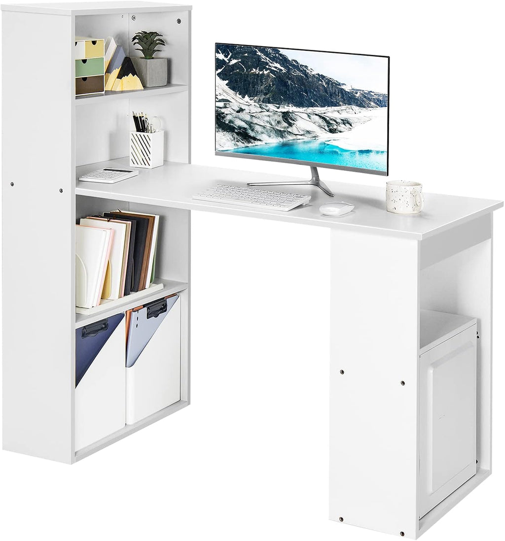 Black Computer Desk with Bookcase and Storage Shelves D3358