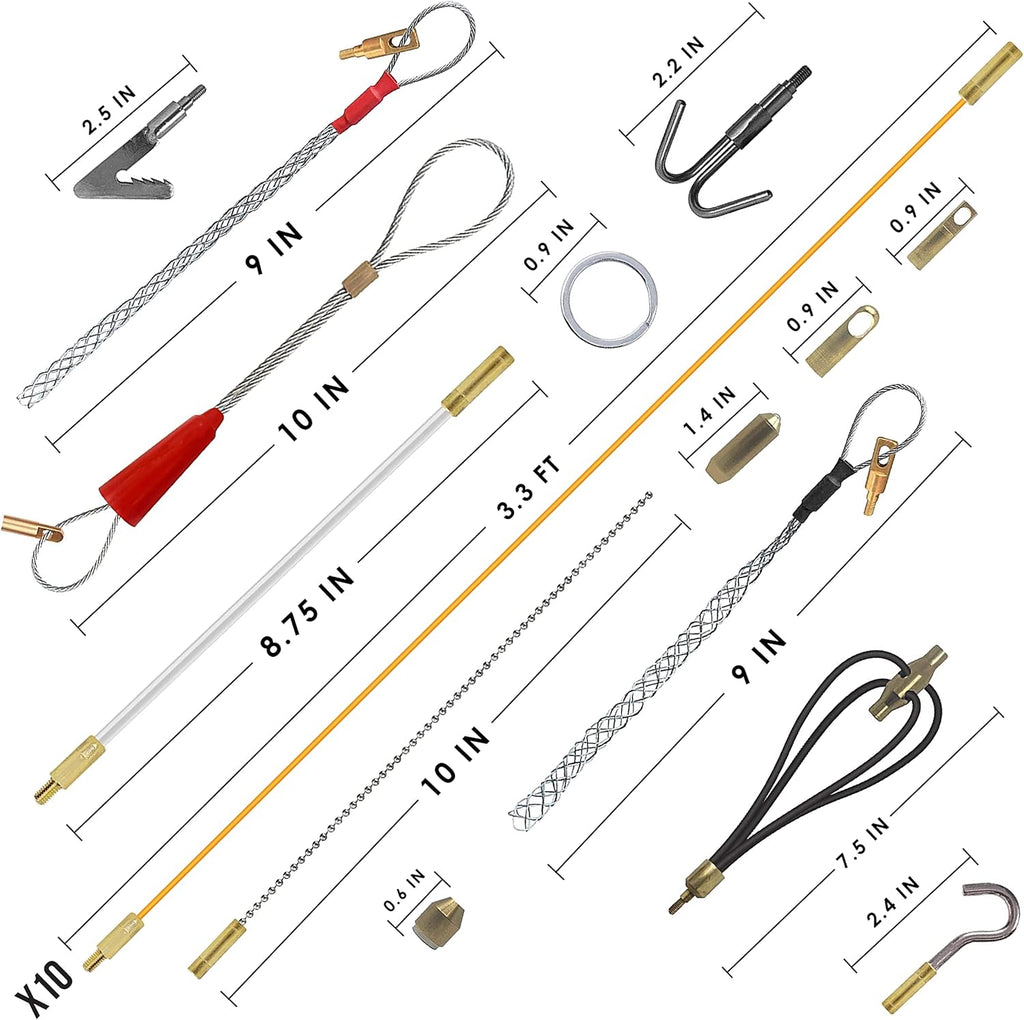 33 Foot Wire and Cable Pulling Kit with 19 Multi-function Attachments F712