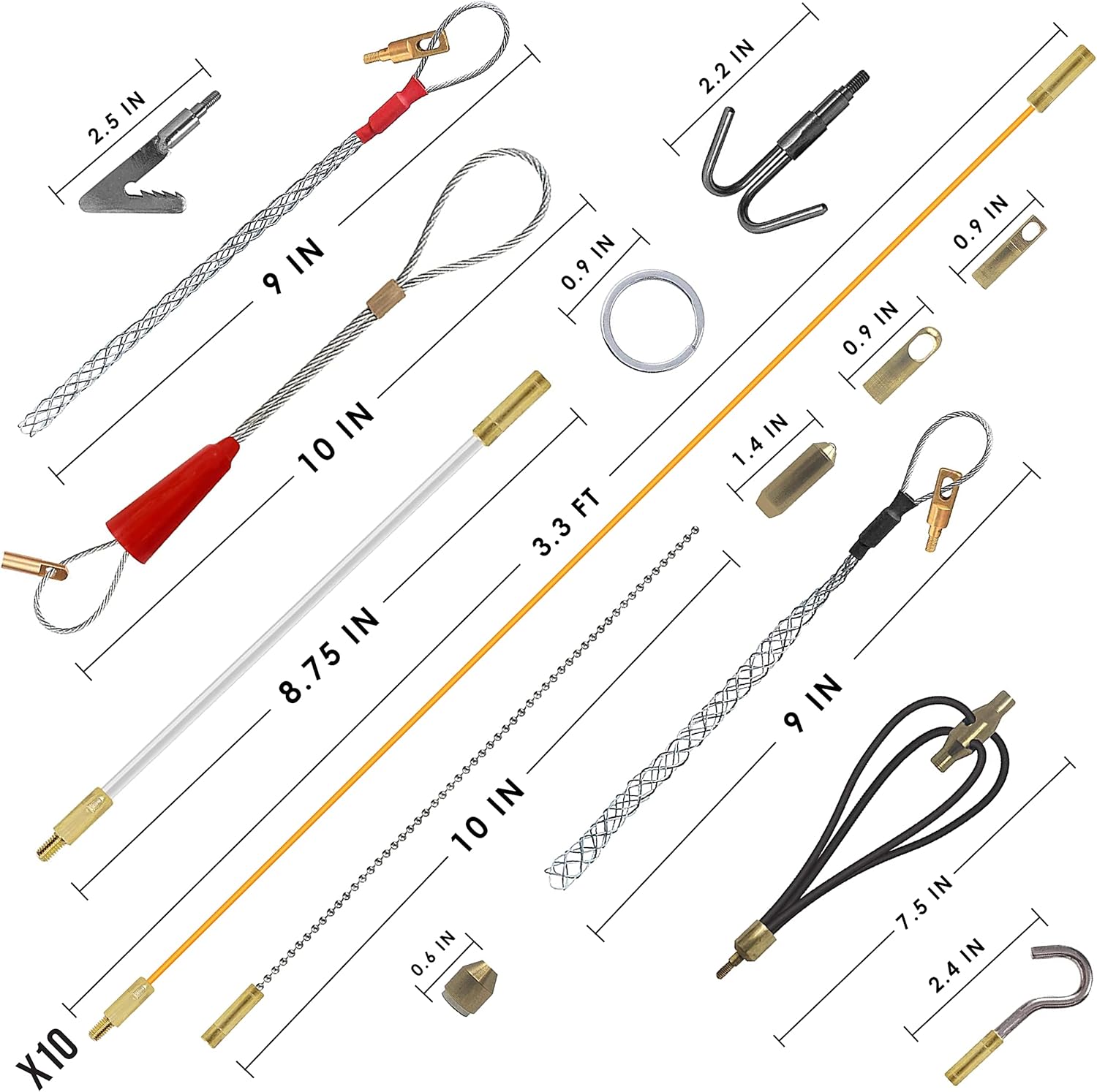 33 Foot Wire and Cable Pulling Kit with 19 Multi-function Attachments F712