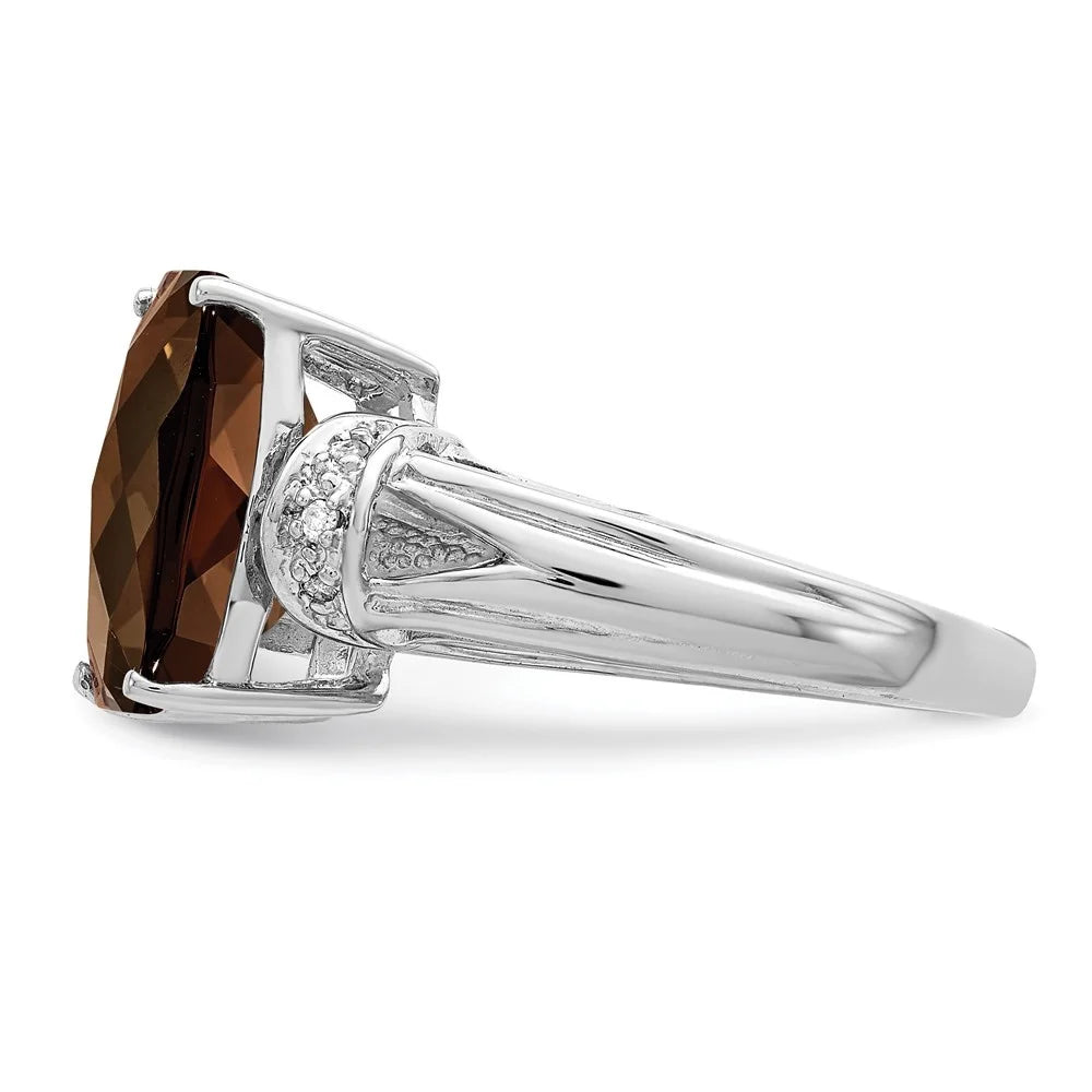925 Sterling Silver Smoky Quartz and Diamond Solitaire Engagement Ring Size 7 V747811