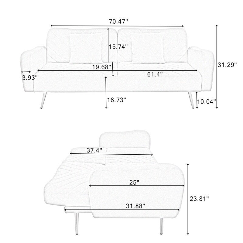 Pink Linen Double Sofa Bed with Split Backrest I712