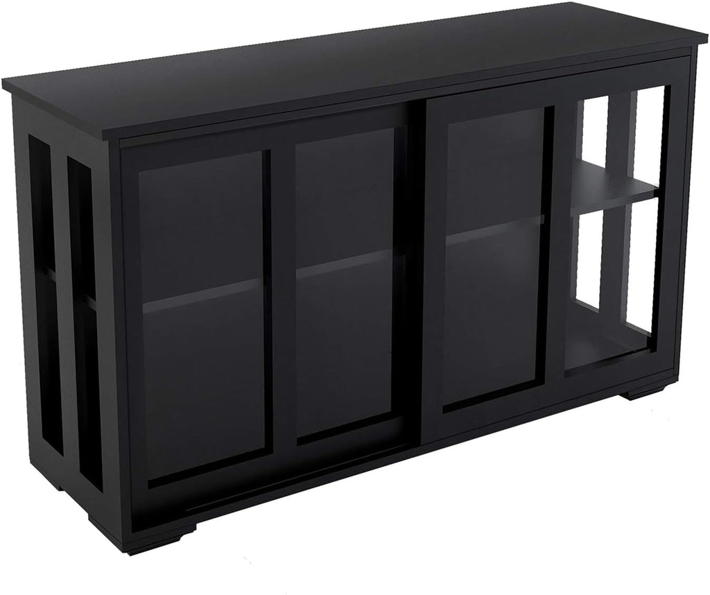 Antique Black Wooden Buffet Sideboard with Sliding Door and Adjustable Shelf M727