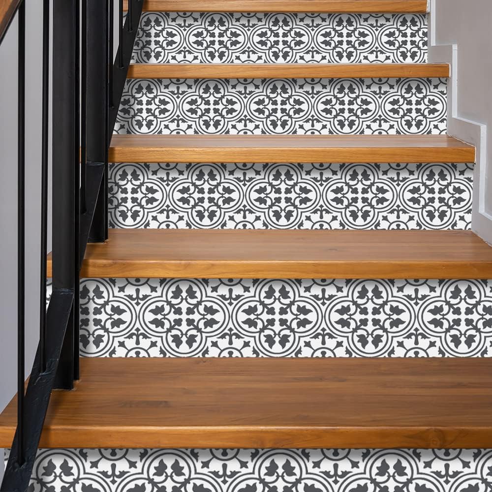 14 PCS Peel and Stick Vinyl Staircase Sticker Decals, Moroccan Pattern W474