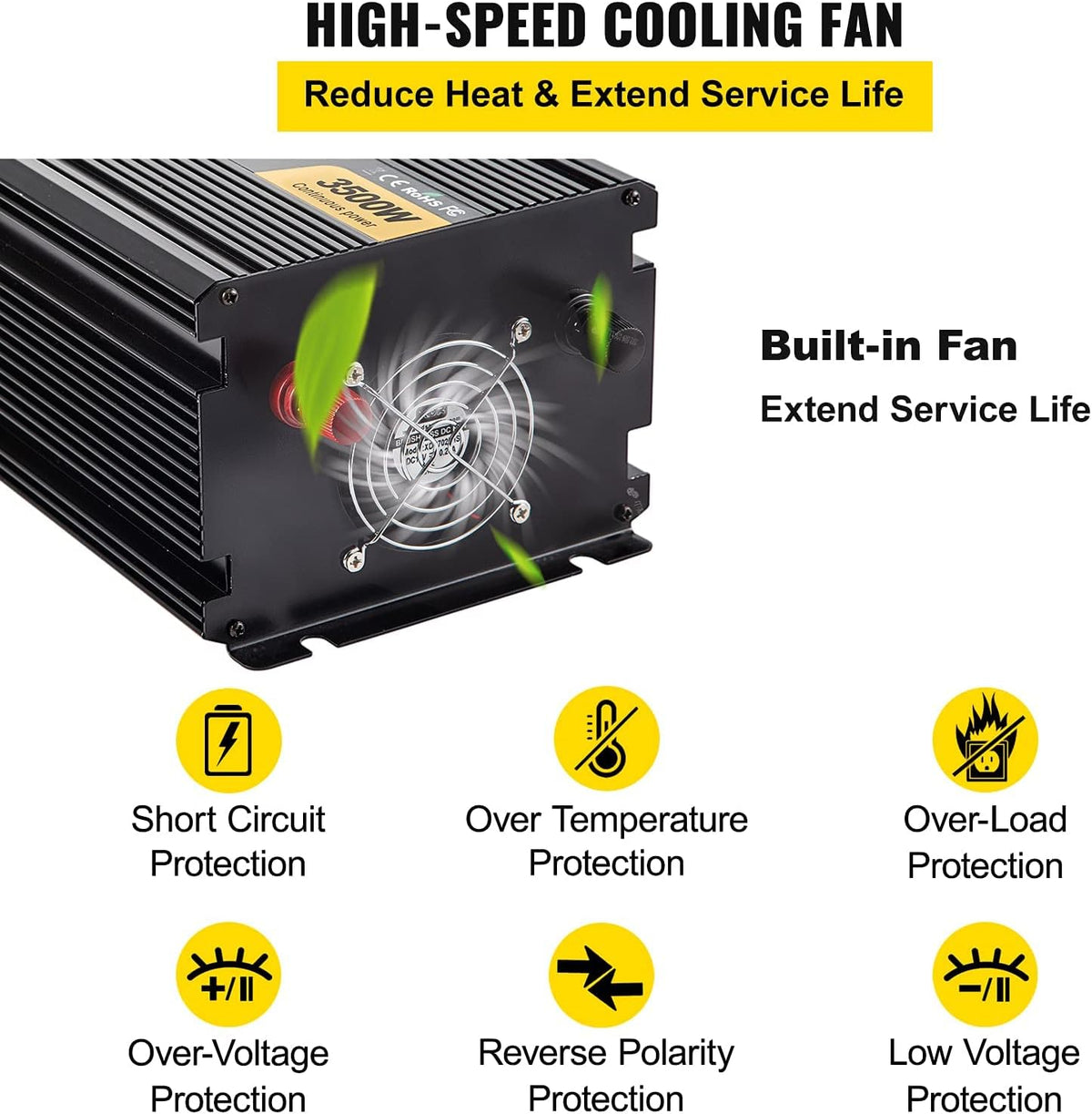 3500W Modified Sine Wave Power Inverter, DC 12V to AC 120V, with LCD Display and Remote Controller X56606