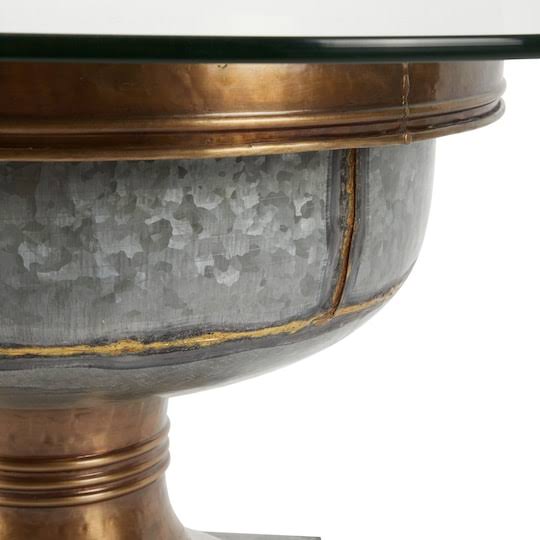 Gray Tempered Glass Metal Coffee Table J65687