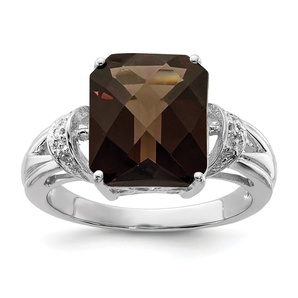 925 Sterling Silver Smoky Quartz and Diamond Solitaire Engagement Ring Size 7 V747811