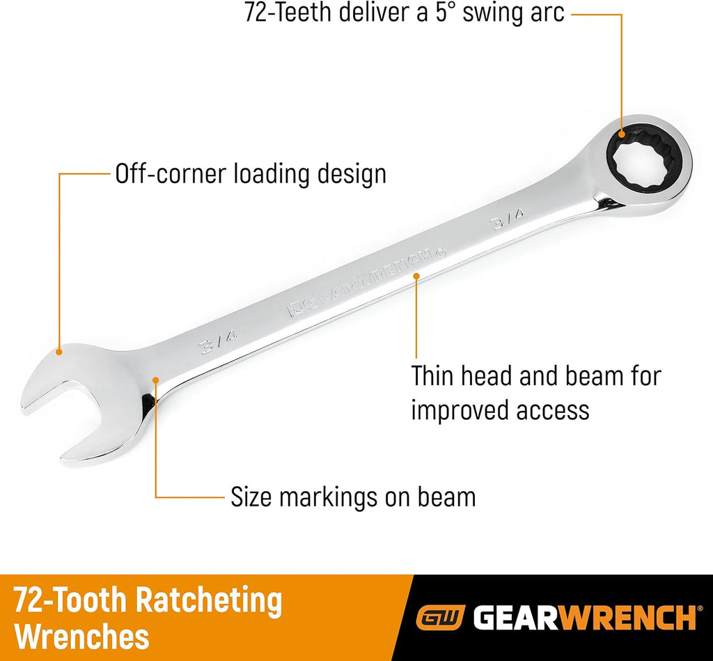Ratcheting Combination SAE/Metric Wrench Set 10 Pc., 12 Point P16665