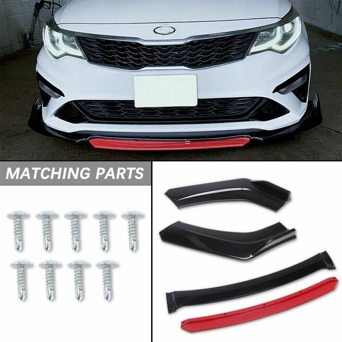 Glossy Black Red Front Bumper Lip Spoiler Splitter Diffuser Body Kits Pack of 2 A1849