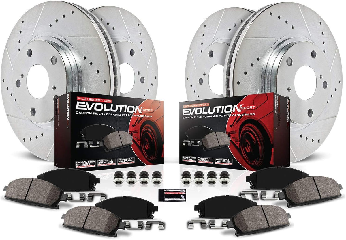 Carbon Fiber Brake Pads with Drilled & Slotted Brake Rotors Kit A5390