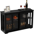 Antique Black Wooden Buffet Sideboard with Sliding Door and Adjustable Shelf M727