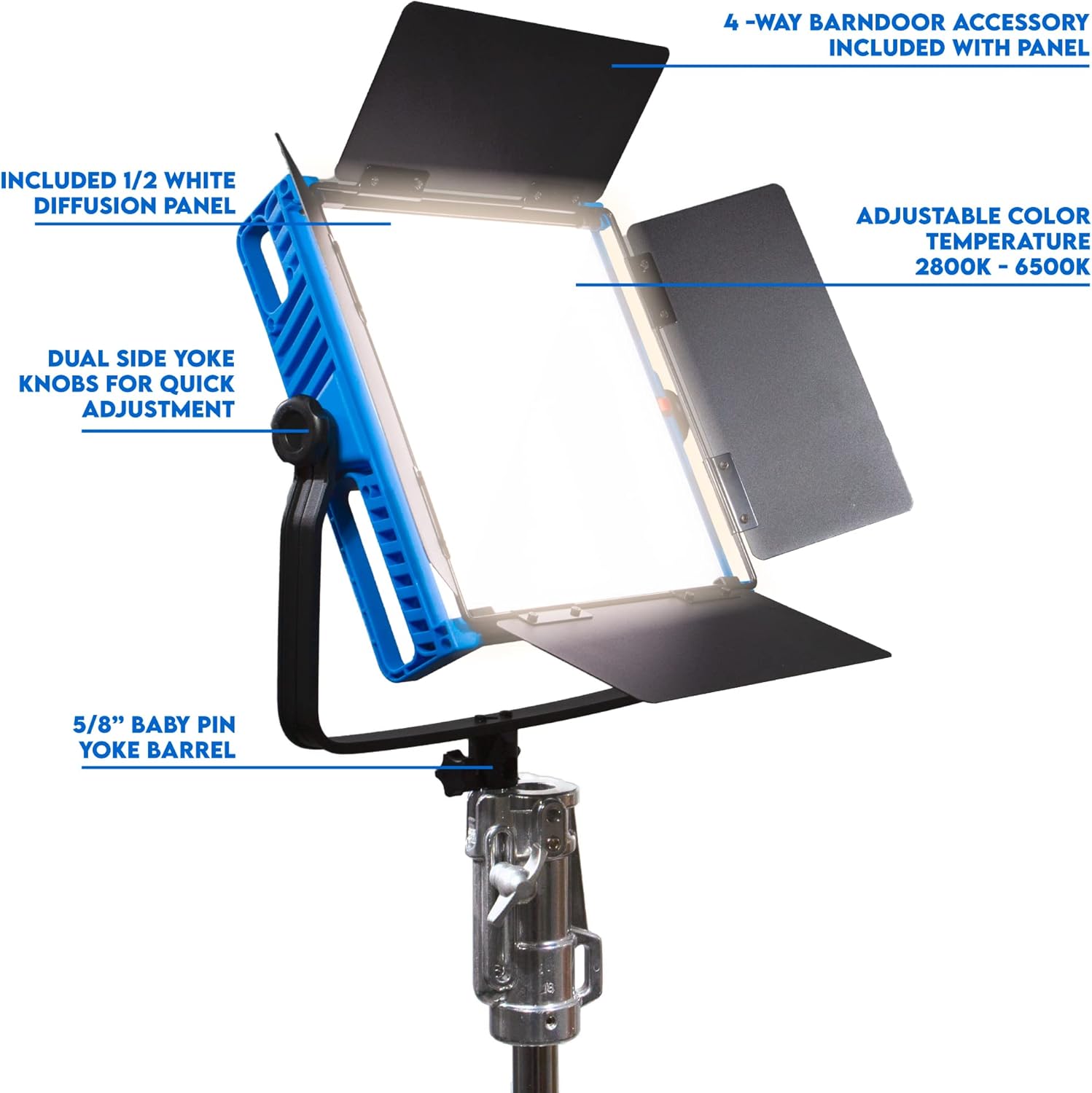 Bi-Color 2800K-6500K LED Video Light with Barn Doors and Diffusion Panel F24691