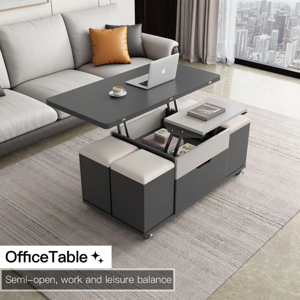 3 in-1 Lift Top Coffee Table with 4 PU Stools E8266