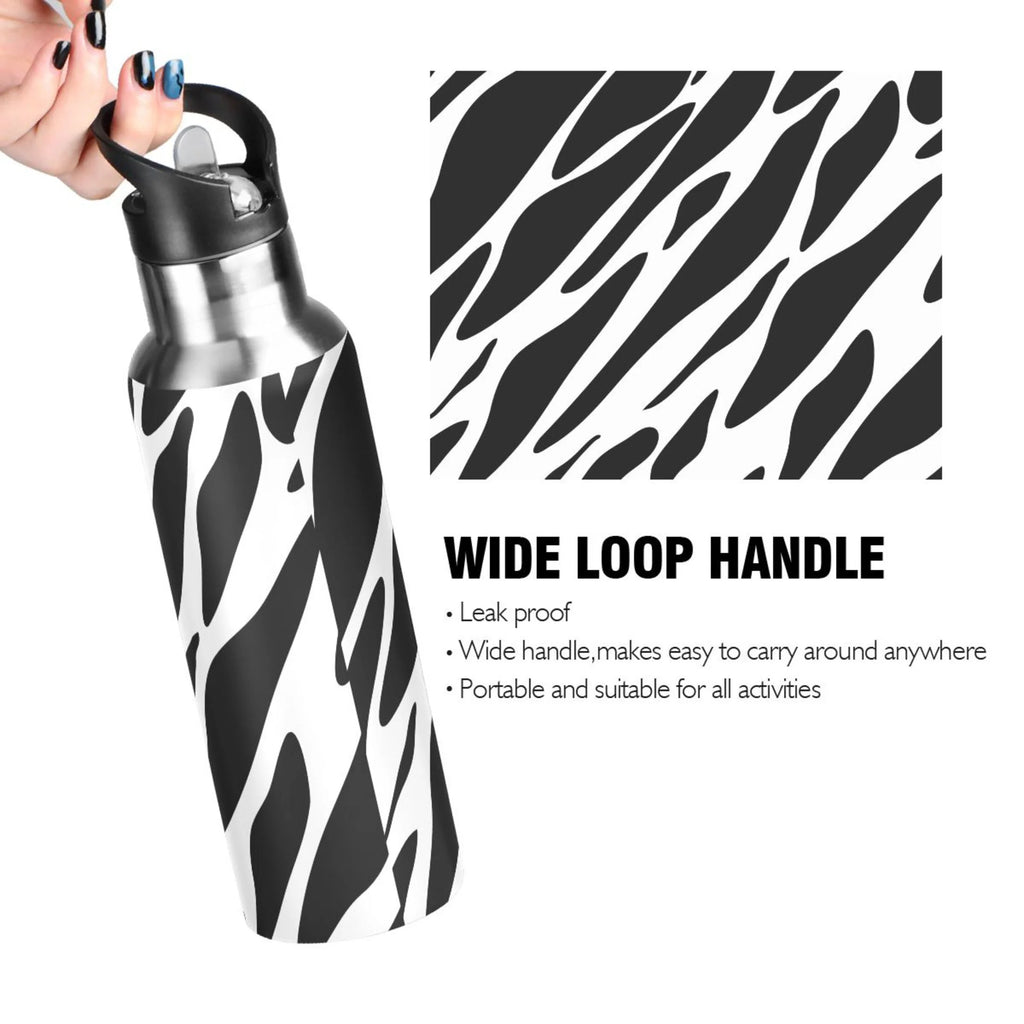 Black and White Insulated Stainless Steel Water Bottle with Straw Lid 20 oz S77061