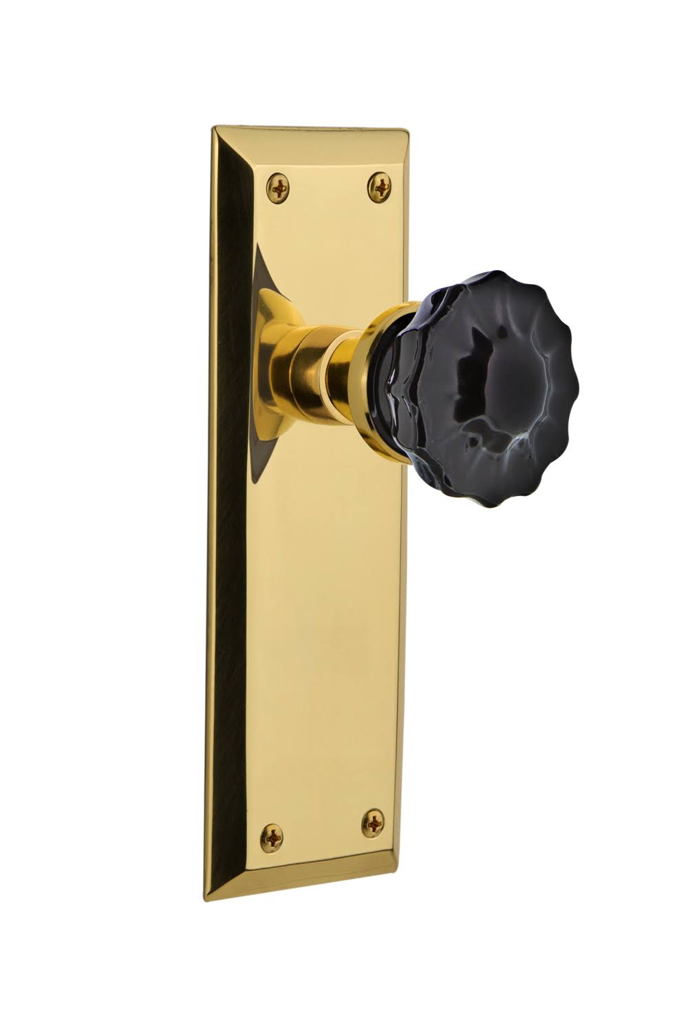 Crystal Black Glass Door Knob in Unlaquered Brass Y596