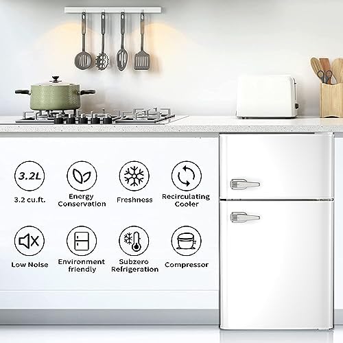 Mini Refrigerator 3.2Cu.Ft Compact Fridge Double Doors Freezer Grey T87580